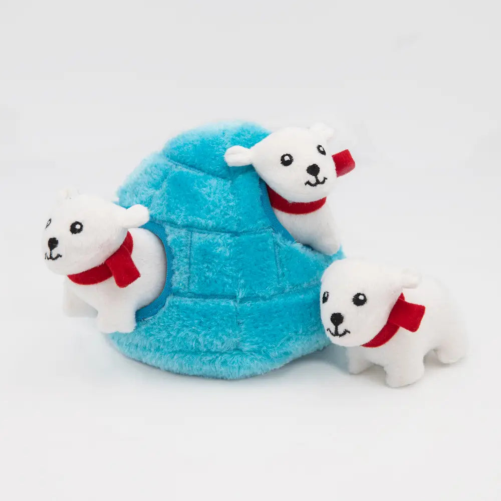 Zippy burrow polar bears in igloo dog toy