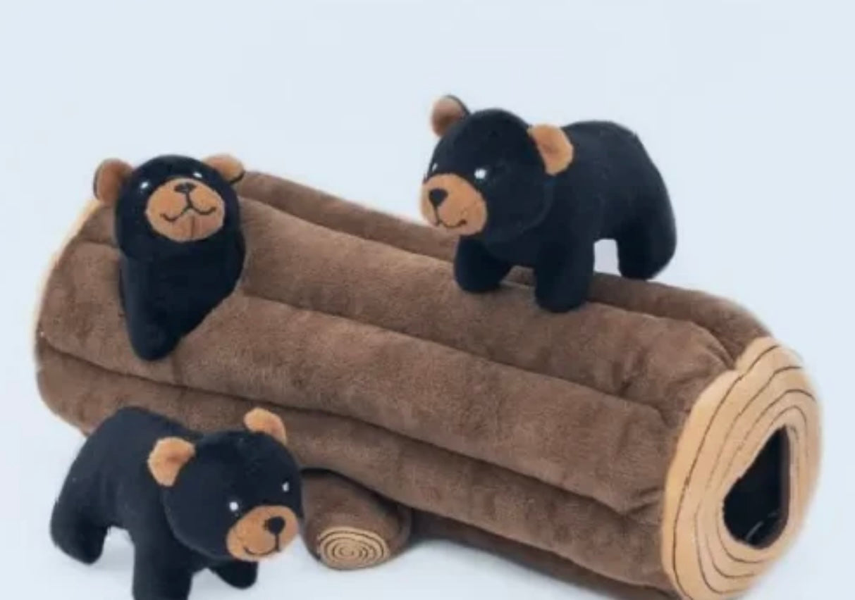 Zippy burrows bears in log dog toy