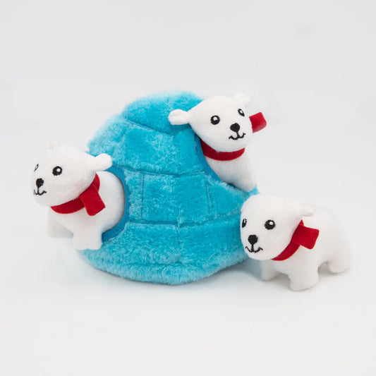 Zippy burrow polar bears in igloo dog toy