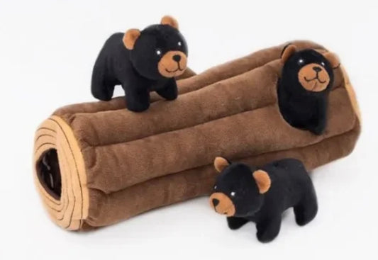 Zippy burrows bears in log dog toy