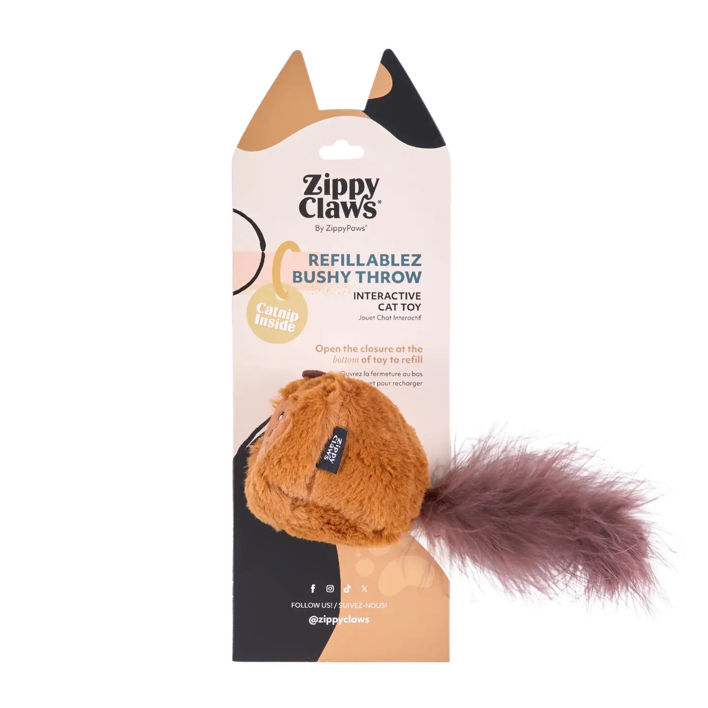 Zippy claws refillablez squirrel bushy throw cat toy